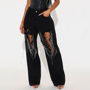 Black Jeans with Rhinestone Chain Detail